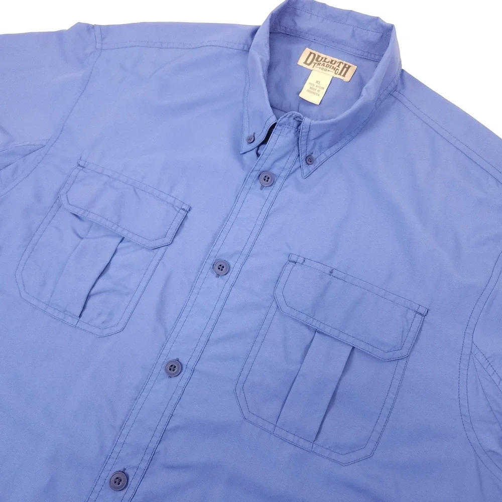 Duluth Trading Shirt Mens XL Blue Short Sleeve‎ Vented Fish Outdoor Hiking